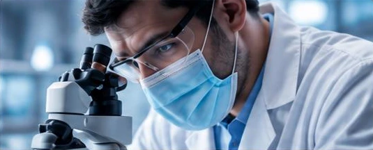 Researcher using a microscope; illustration from the supplied design